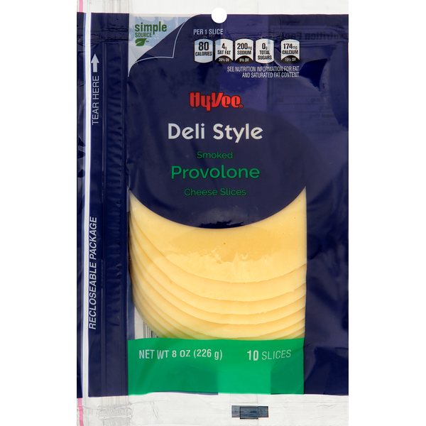 Packaged Cheese Hy-Vee Cheese Slices, Provolone, Smoked, Deli Style hero