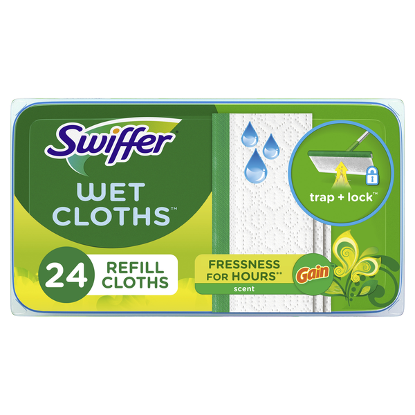 Cleaning Products and Supplies Swiffer Sweeper Wet Mopping Cloth Multi Surface Refills, Gain Scent hero