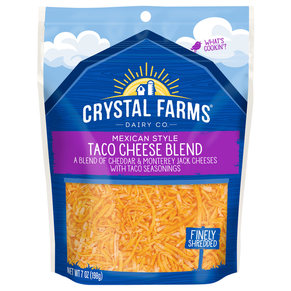 Packaged Cheese Crystal Farms Cheeses, Taco Cheese Blend, Mexican Style hero