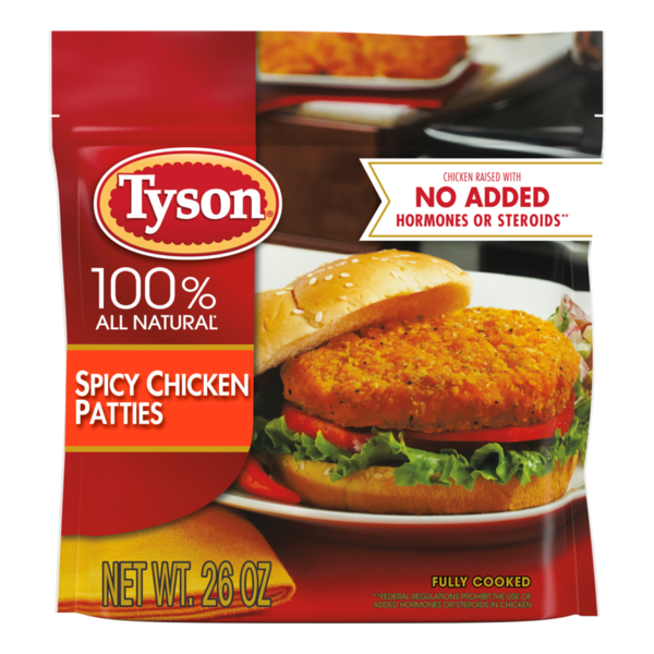 Tyson Fully Cooked Spicy Chicken Patties, Frozen hero