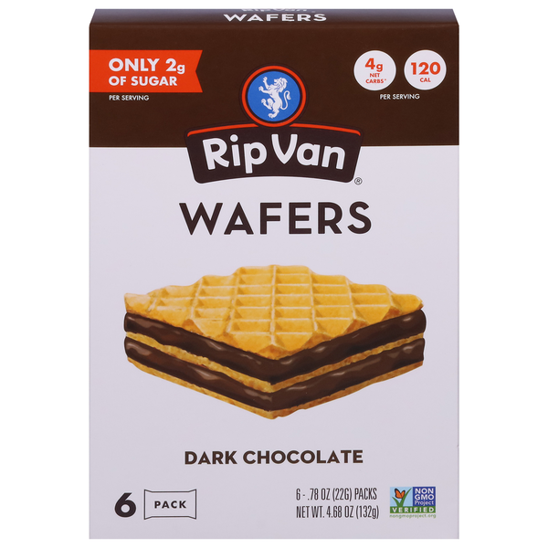 Candy & Chocolate Rip Van Wafels Wafers, Dark Chocolate, 6 Pack hero