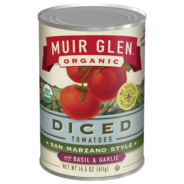 Canned & Jarred Vegetables Muir Glen Tomatoes, with Basil & Garlic, Diced hero