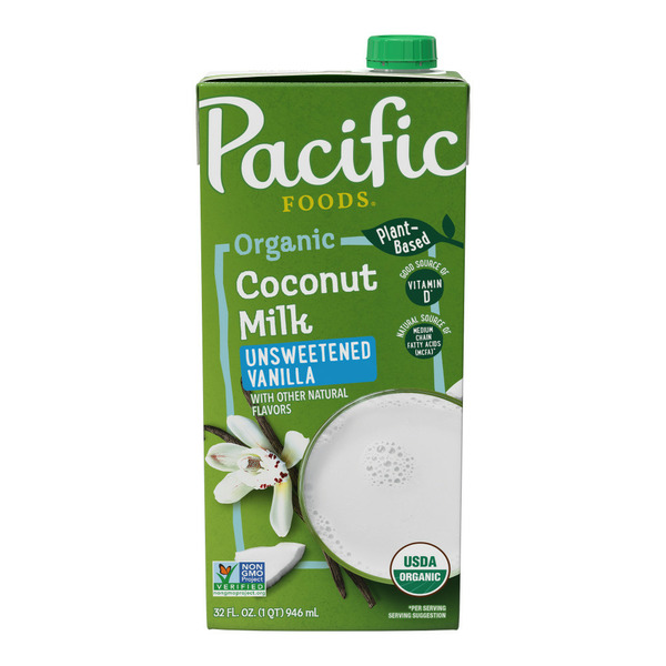 Milk Pacific Foods Foods Organic Coconut Vanilla Unsweetened Plant Based Beverage hero