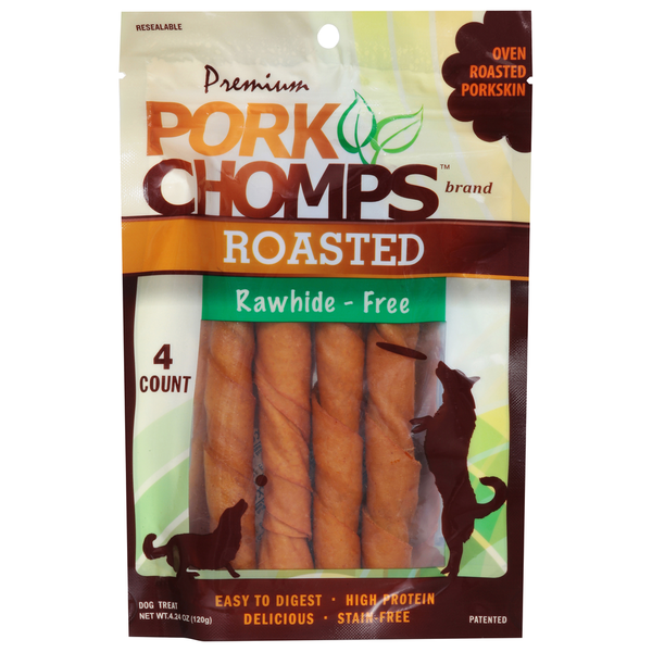 Dog Food & Care Pork Chomps Dog Treats, Roasted, Rawhide - Free, Premium hero