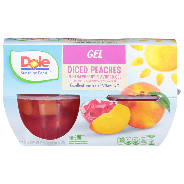 Fruit & Vegetable Snacks Dole Peaches in Strawberry Gel hero