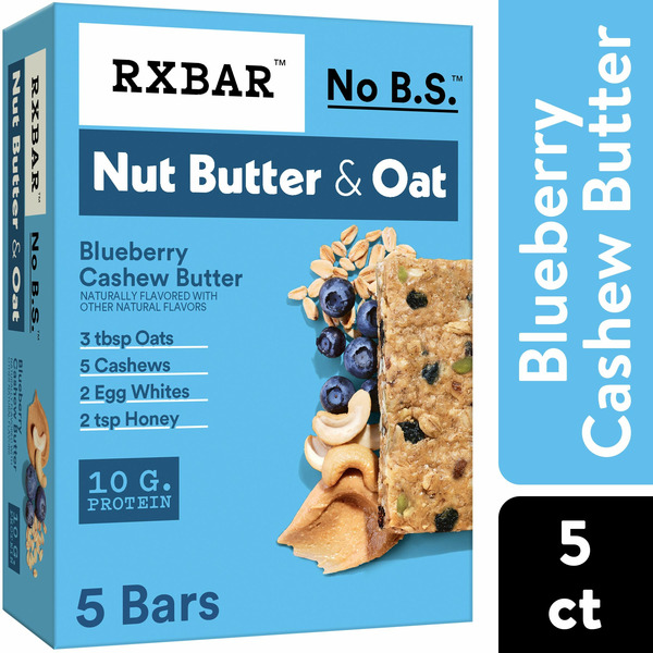 Energy & Granola Bars RXBAR Nut Butter and Oat Protein Bars, Protein Snacks, Snack Bars, Blueberry Cashew Butter hero