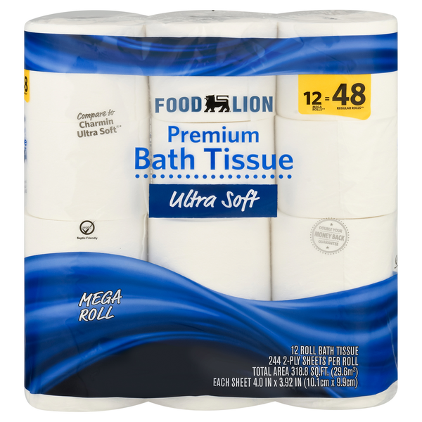 Paper Goods Food Lion Bath Tissue, Premium, Ultra Soft, Mega Roll, 2-Ply hero