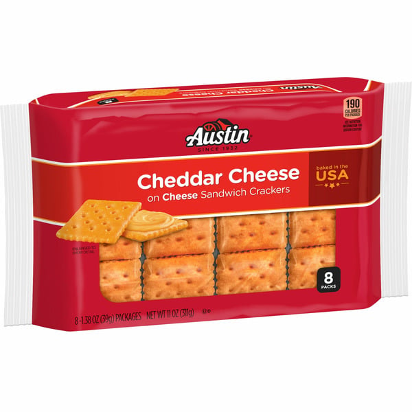 Crackers Austin Sandwich Crackers, Single Serve Snack Crackers, Cheddar Cheese on Cheese hero