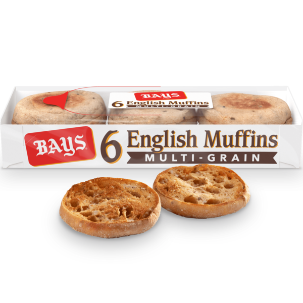 Breakfast Bakery Bays 6 count, Multi-grain Pre-sliced English Muffins hero