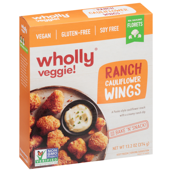 Frozen Vegan & Vegetarian Wholly Veggie Cauliflower Wings, Ranch hero