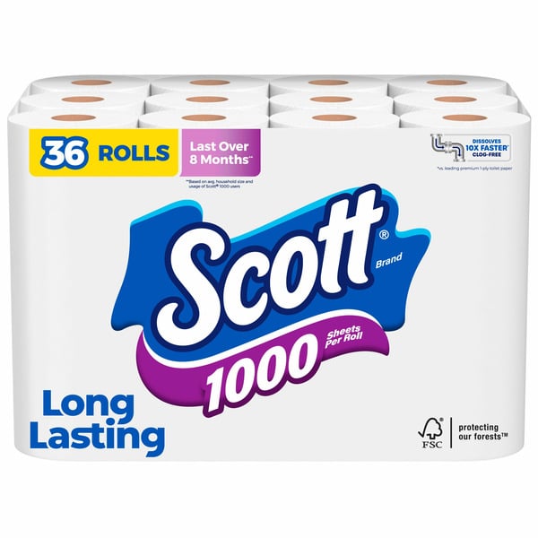 Paper Goods Scott 1000 Toilet Paper, Septic-Safe, Toilet Tissue hero