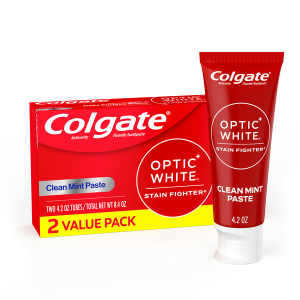 Oral Hygiene Colgate Optic White Stain Fighter Teeth Whitening Toothpaste, Clean Mint hero