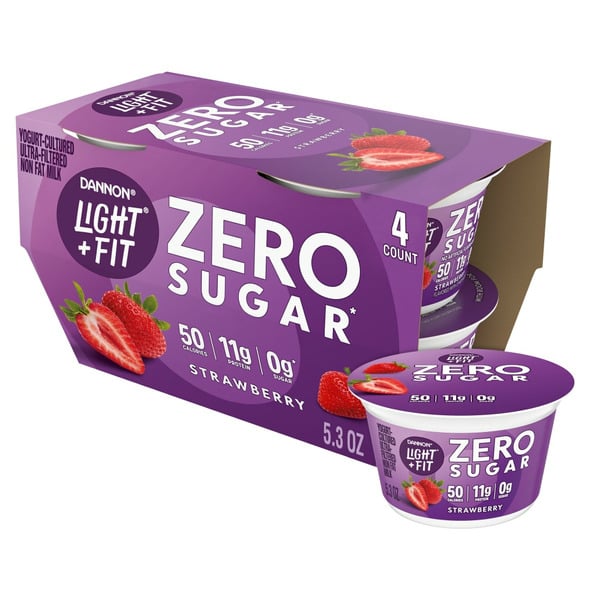 Yogurt Dannon Light + Fit Zero Sugar*, Strawberry Fat Free Yogurt-Cultured Product hero