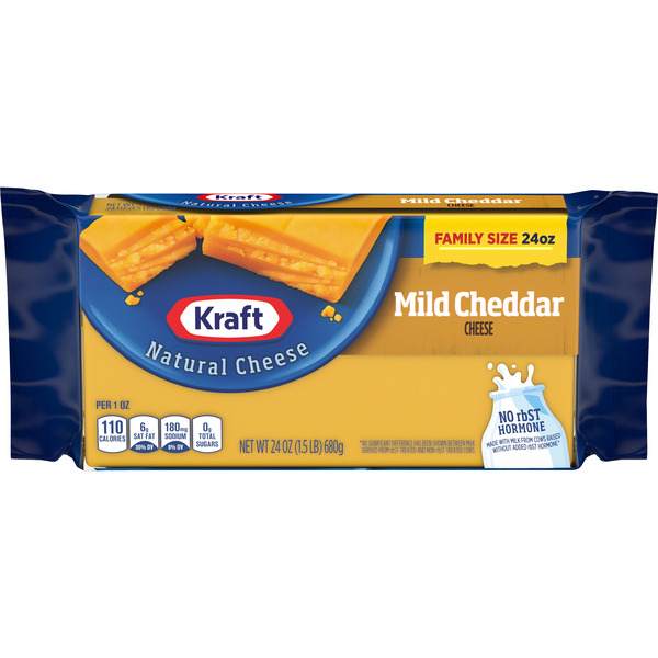 Packaged Cheese Kraft Mild Cheddar Cheese Family Size, oz Block hero