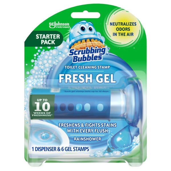 Cleaning Products Scrubbing Bubbles® Fresh Gel Toilet Cleaning Stamp Dispenser, Rainshower hero