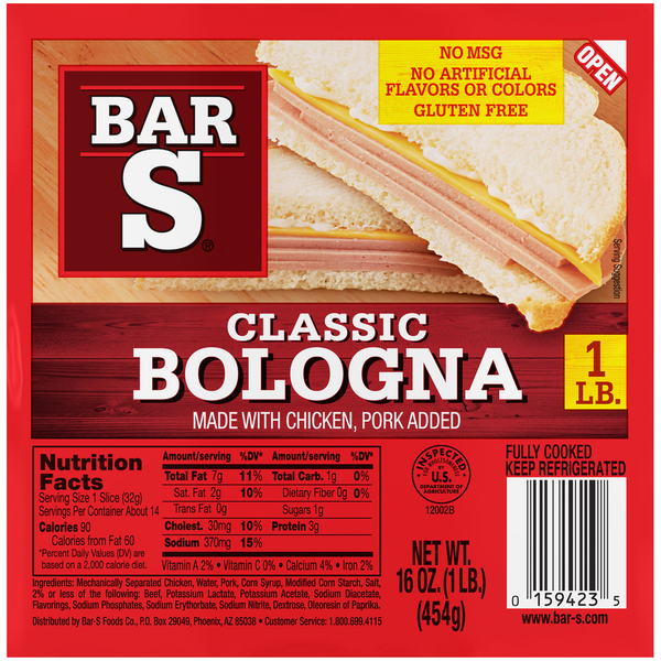 Packaged Lunch Meat Bar-S Classic Bologna Sliced Deli-Style Lunch Meat hero