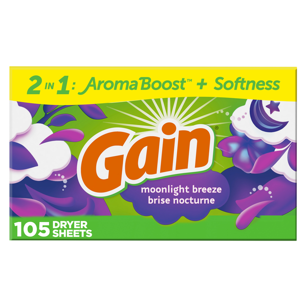 Laundry Care Gain dryer sheets, 105 Count, Moonlight Breeze Scent hero