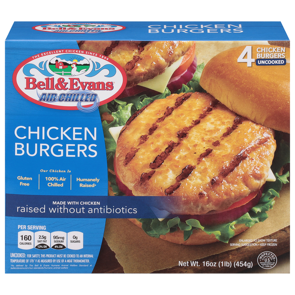 Frozen Meat & Seafood Bell & Evans Chicken Burgers hero