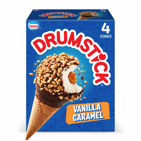 Ice Cream & Toppings Drumstick Vanilla Caramel Frozen Dairy Dessert Cones hero