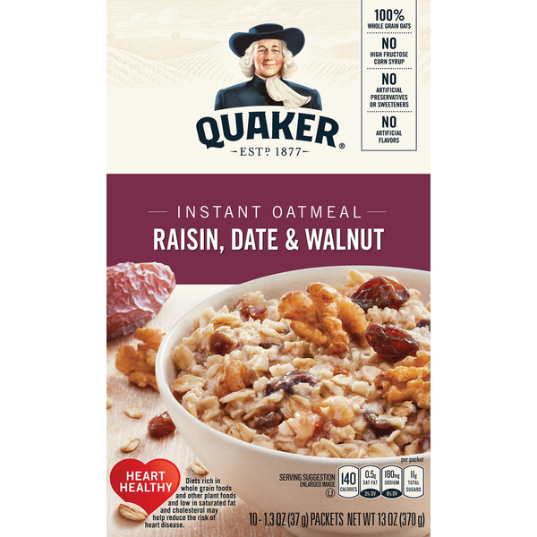 Hot Cereal & Pancake Mixes Quaker Instant Oatmeal, Raisins, Date & Walnut hero