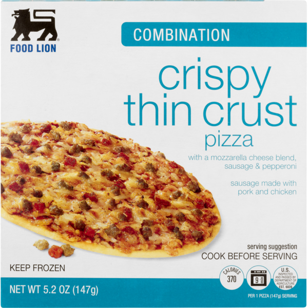 Frozen Pizza Food Lion Pizza, Thin Crust, Crispy, Combination, Box hero