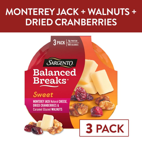 Lunchables & Snacks Sargento Sweet Balanced Breaks® Monterey Jack Cheese, Dried Cranberries, Glazed Walnuts hero