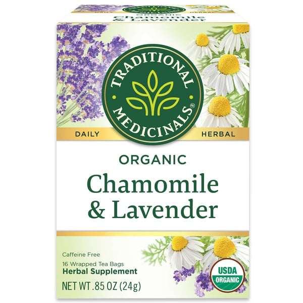 Tea (Loose, Bags and Pods) Traditional Medicinals Organic Chamomile with Lavender, Caffeine Free Herbal Tea hero