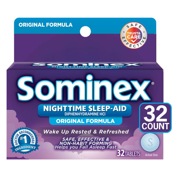 Stress & Sleep Aids Sominex Nighttime Sleep-Aid with Diphenhydramine HCl 25 mg, Original Formula hero