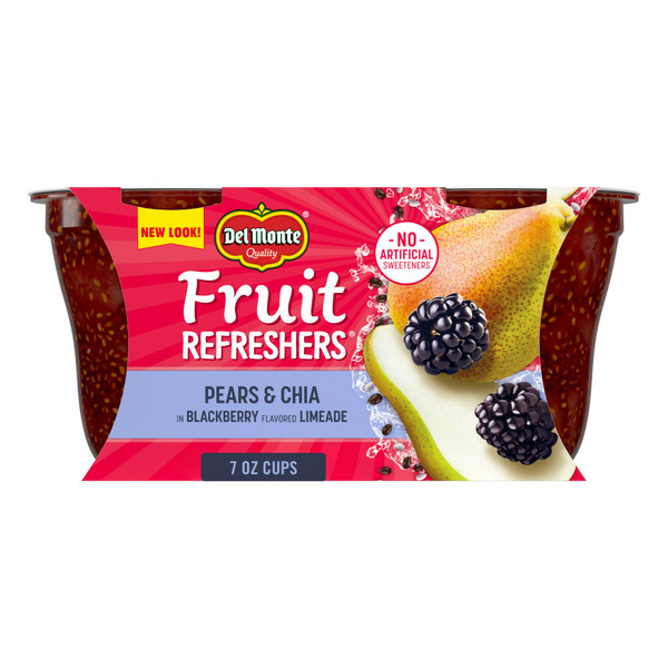 Canned Fruit & Applesauce Del Monte Fruit & Chia Pears in Blackberry Flavored Chia Plastic Fruit Cup Snacks hero