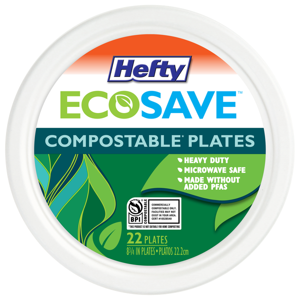 Kitchen Supplies Hefty Plates, Compostable, 8.75 Inch hero