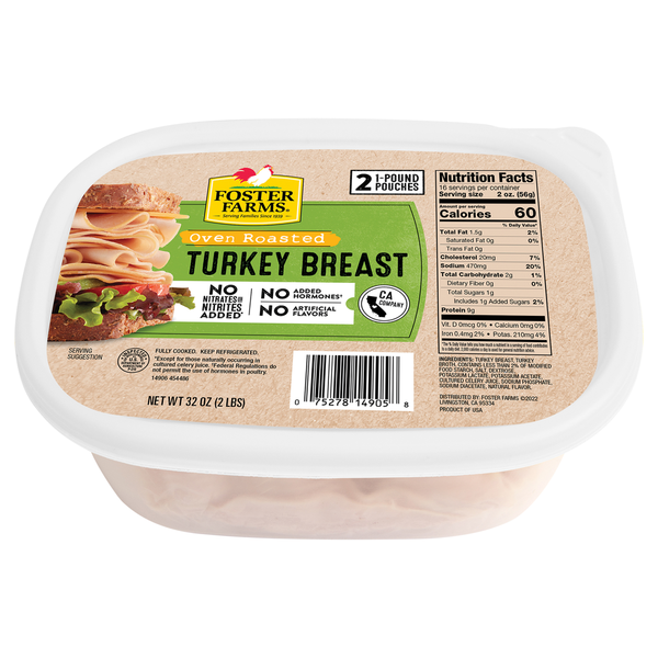 Lunch Meat Foster Farms Turkey Breast, Oven Roasted hero