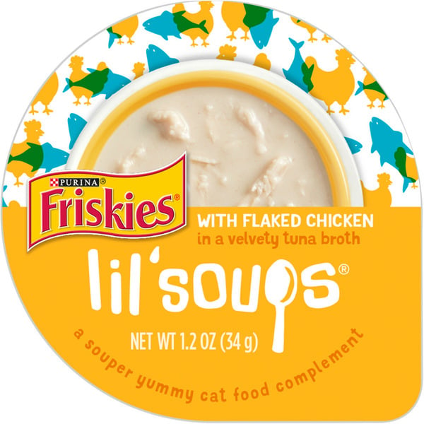 Cat Food & Care Purina Friskies Natural, Grain Free Wet Cat Food Lickable Cat Treats, Lil' Soups Flaked Chicken hero