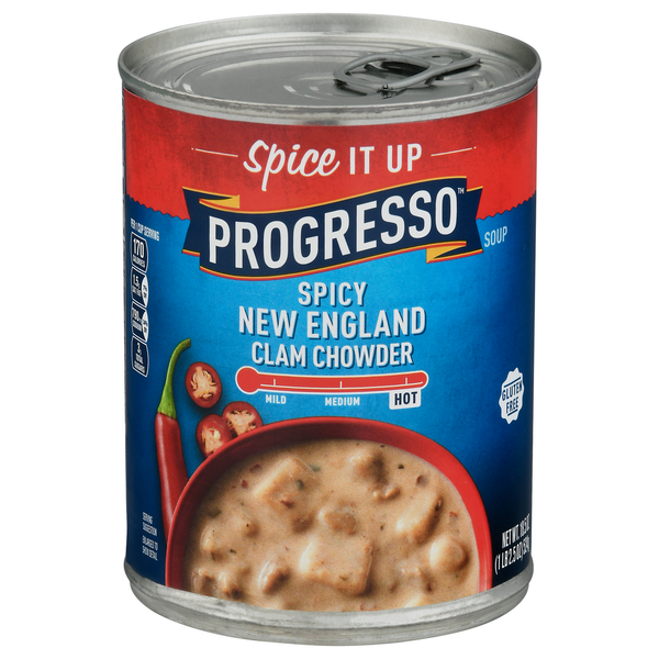 Soup, Broth & Bouillon Progresso Soup, New England Clam Chowder, Spicy hero