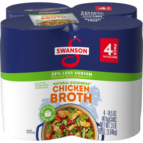 Soup, Broth & Bouillon Swanson's Natural Goodness Lower Sodium Chicken Broth hero