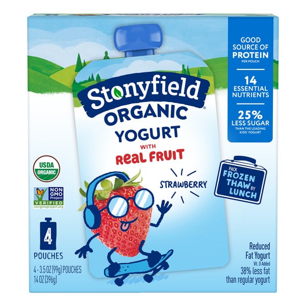 Yogurt Stonyfield Organic Reduced Fat Yogurt Pouches Strawberry hero