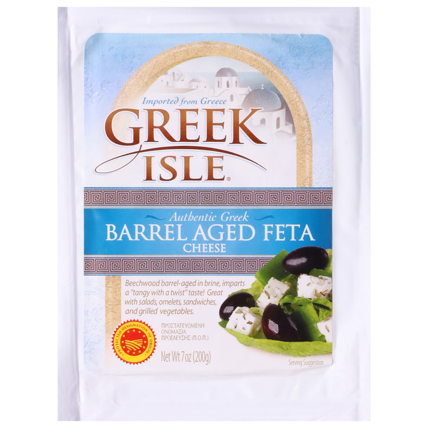 Packaged Cheese Greek Isle Cheese, Barrel Aged Feta, Authentic Greek hero