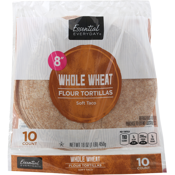 Indian Foods Essential Everyday Flour Tortillas, Whole Wheat, Soft Taco, 8 Inch hero