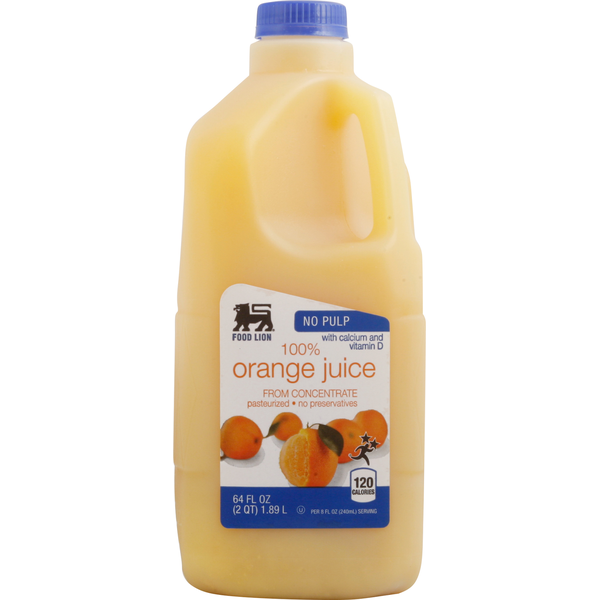 Refrigerated Juice, Coffee, & Tea Food Lion 100% Juice, Orange, No Pulp hero