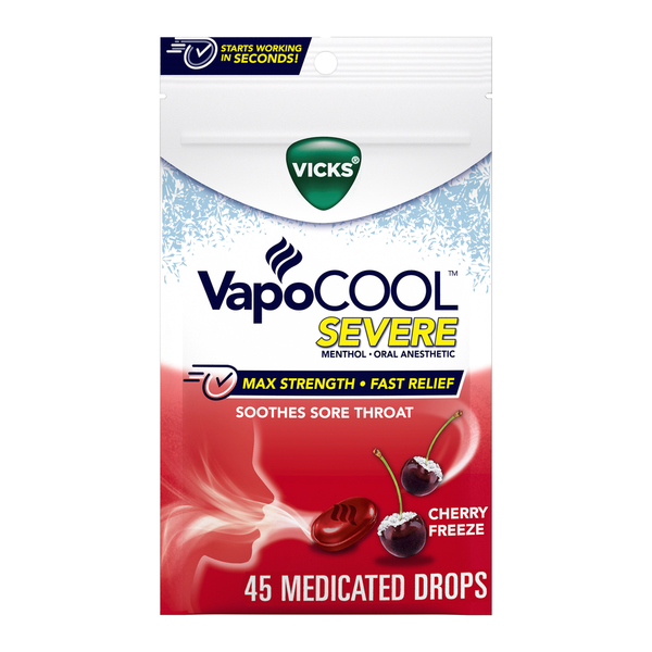 Cold, Flu & Allergy Vicks VapoCool Severe Medicated Sore Throat Drops, Menthol hero