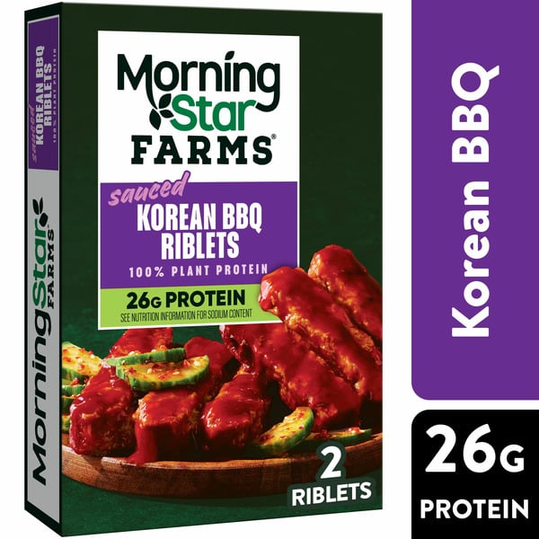 Vegetables, Vegan, & Vegetarian Morning Star Farms Meatless Sauced Riblets, Vegan Plant Based Protein, Frozen Meals, Korean BBQ hero