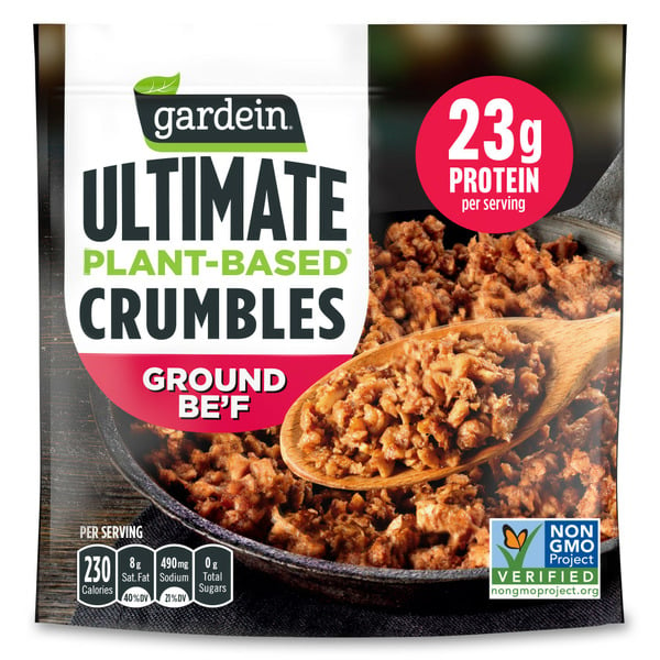 Vegetables, Vegan, & Vegetarian Gardein Plant-Based Crumbles Ground Be'f, Vegan Food, Frozen Food hero