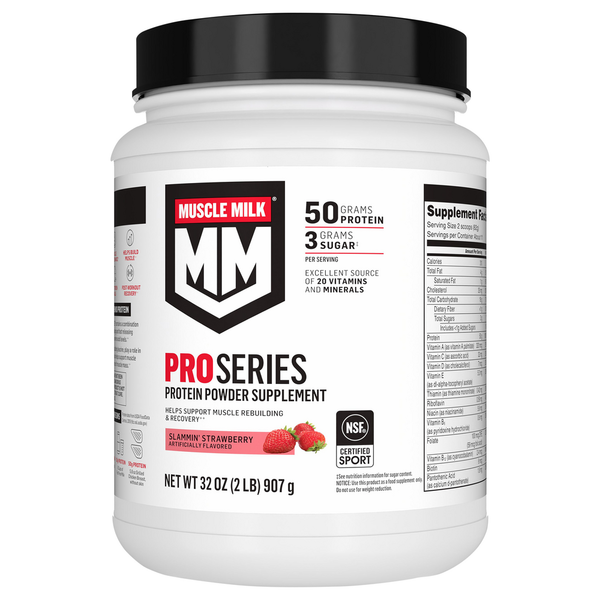 MUSCLE MILK Protein Powder Supplement, Slammin' Strawberry hero