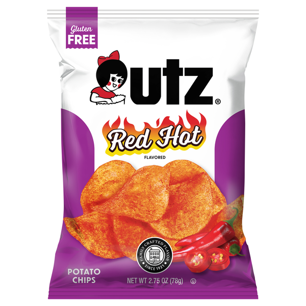 Utz Potato Chips, Gluten Free, Red Hot Flavored hero