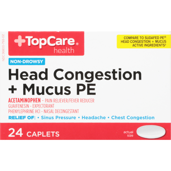 Cold, Flu & Allergy TopCare Head Congestion + Mucus PE, Non-Drowsy, Caplets hero