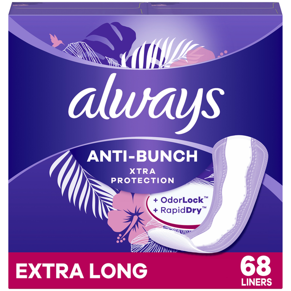 Feminine Care Always Anti-Bunch Xtra Protection Daily Liners, Extra Long, Unscented hero