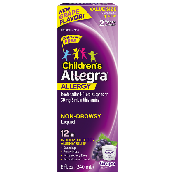 Allegra Allergy Relief, Children's, Non-Drowsy, Liquid, Grape Flavor, Value Size hero