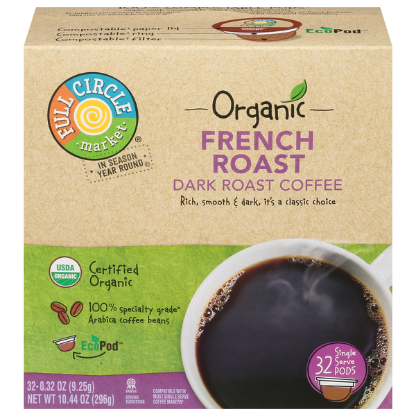 Bulk Tea & Coffee Full Circle Coffee, Dark Roast, French Roast, Single Serve Pods hero