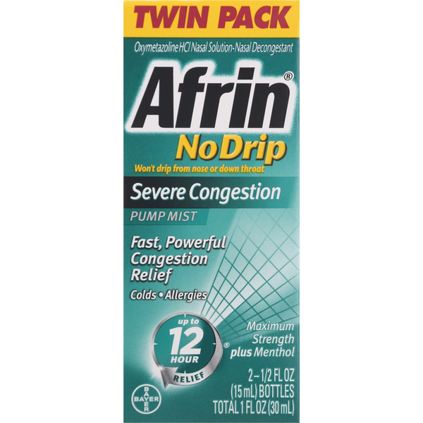 Cold, Flu & Allergy Afrin Severe Congestion, No Drip, Maximum Strength, Pump Mist, Twin Pack hero