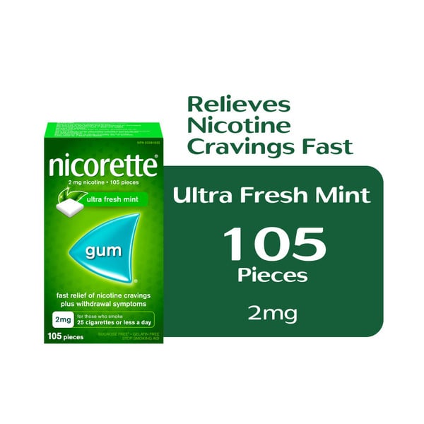 Quit Smoking Nicorette Nicotine Gum, Quit Smoking Aid, Ultra Fresh Mint hero