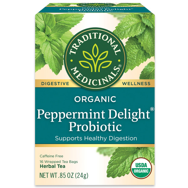 Tea Traditional Medicinals Organic Peppermint Delight Probiotic, Caffeine Free Herbal Tea hero